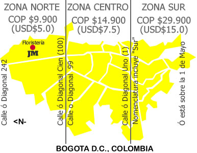 Zonas de Envío de Flores a Bogotá, desde la Floristería JM Zonas de Envio de Flores a Bogota