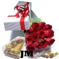 Caja de 12 rosas con caja de lujo de 12 chocolates