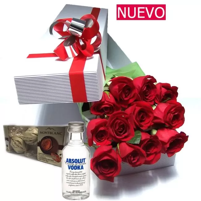 12 Rosas premium mas vodka y chocolates