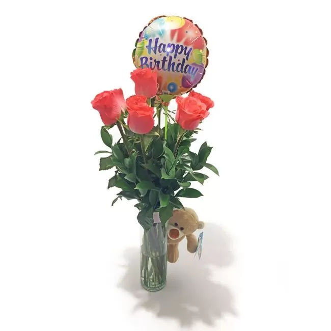 7 Rosas Peluche y Globo