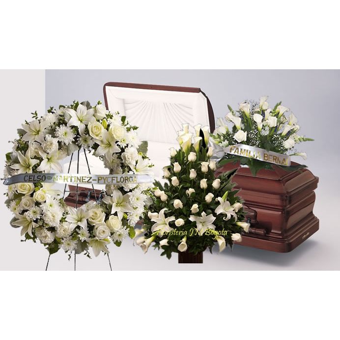 Funeral Combo: Wreath + Casket Spray + Flower Arrangement. Bogota Colombia  Delivery.
